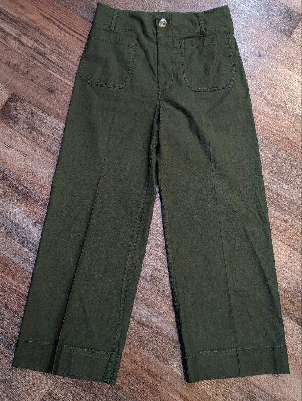 Maeve Anthropologie Colette High-Rise Wide-Leg Pants Magic Fabric Olive Green 28